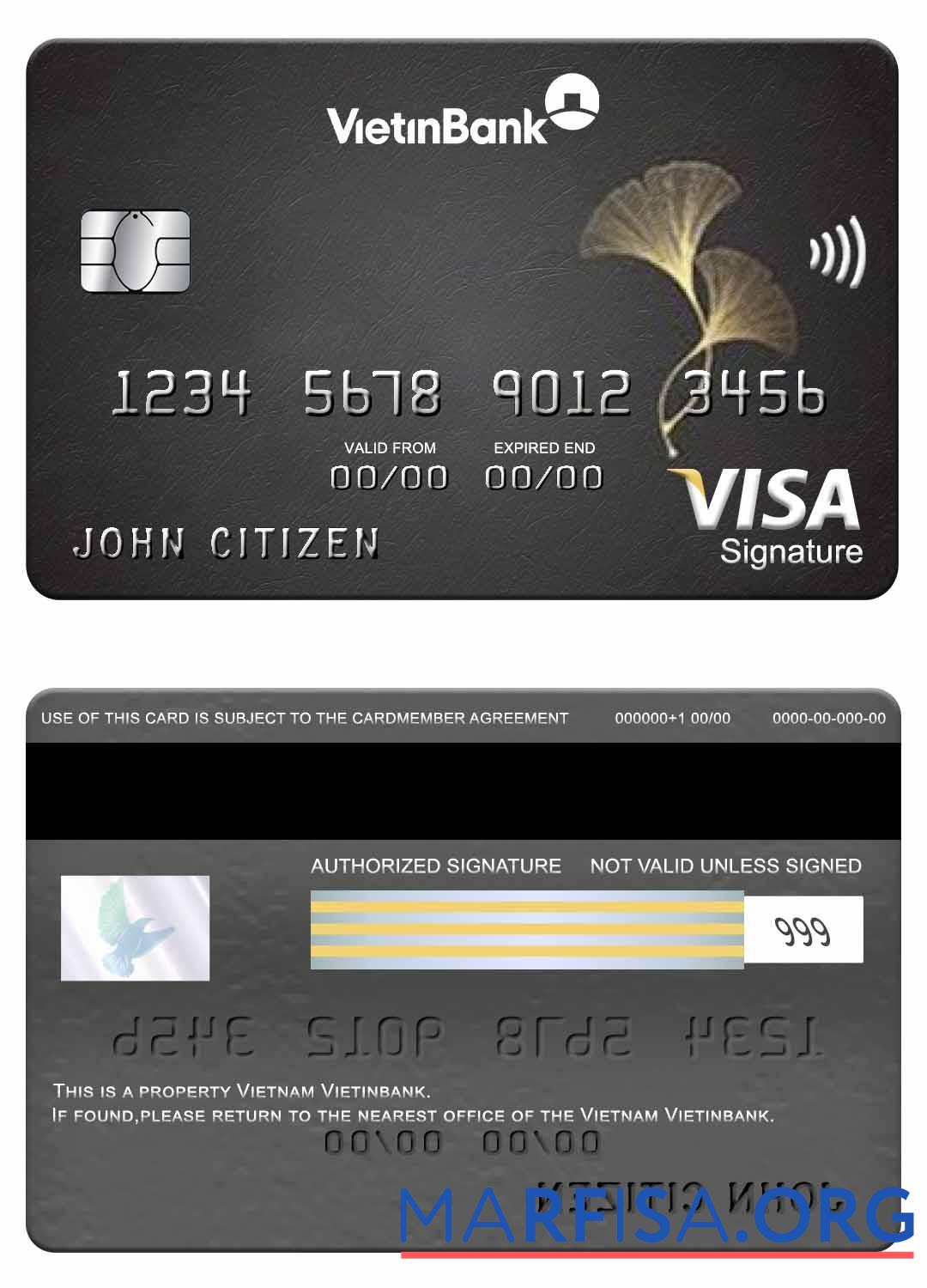 Blank Vietnam Vietinbank visa signature card real example